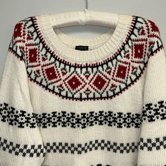 Talbots XL Ivory Red Nordic Fair Isle Wool Blend Knit Crewneck Sweater - Picture 5 of 15